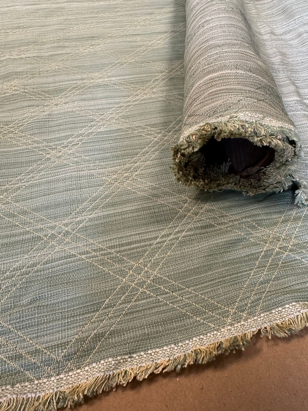 Sage Green Cotton Blend Upholstery Drapery Fabric Plaid Pattern 55" W